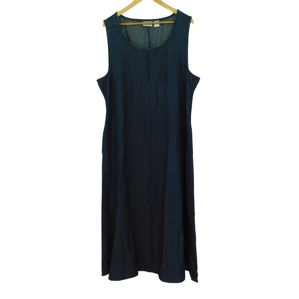 Womens Denim Dress Jumper Sleeveless Muumuu Patio Tent Dress‎ Size XL Pockets